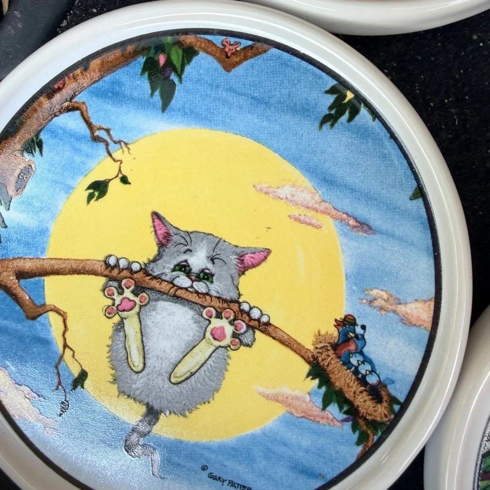 Gary Patterson Cat Coasters Set of 4 Clay Design Ceramic Whimsical Feline Art